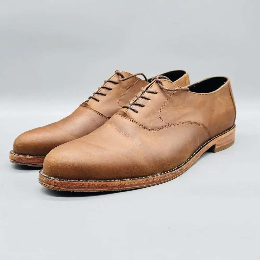 Nisolo Shoes Mens 12.5 Brown Leather Plain Toe Everyday Oxford Dress Lace Up